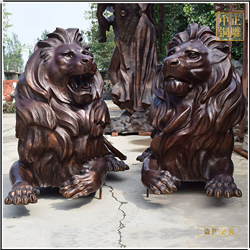 一對(duì)爬行大型銅獅子銅雕塑